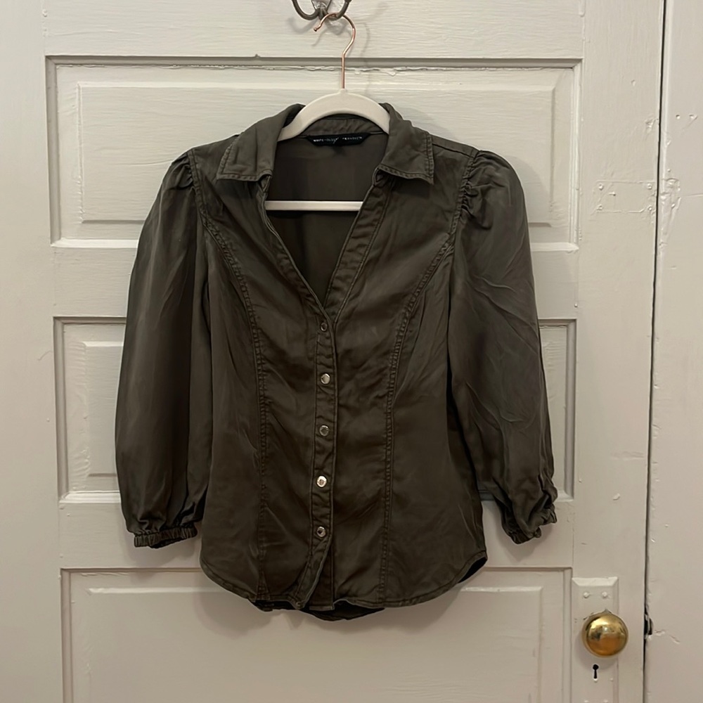 White House Black Market Green button-up
